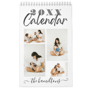 Calendário Foto de Ano Novo com Caligrafia Preta Moderna e Es