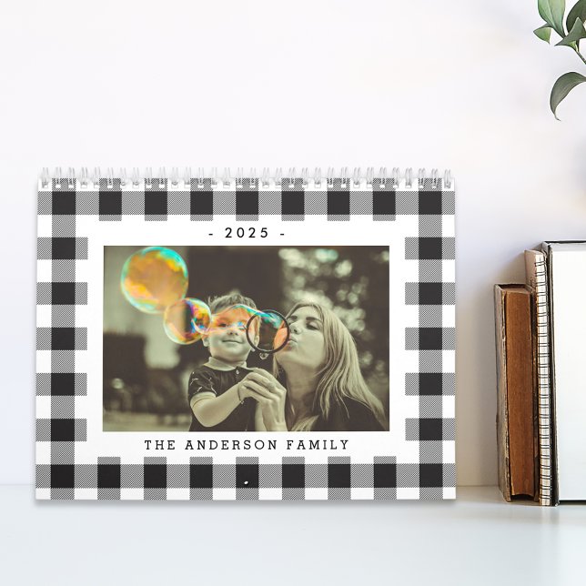 Calendário Foto de Verificação de Buffalo Preto e Branco 2025 (Criador carregado)