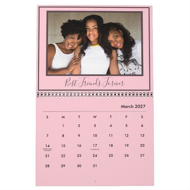 Calendário Foto Moderna Pink Personalizada De Melhores Amigos (Mar 2027)