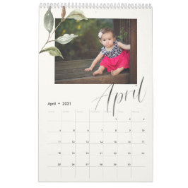 Calendário Foto Múltipla de Script Eucalyptus de Cores Aquáti