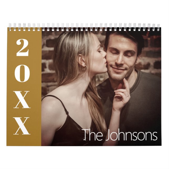 Calendário Foto Personalizada da Família Elegante Amarelo e M (Capa)