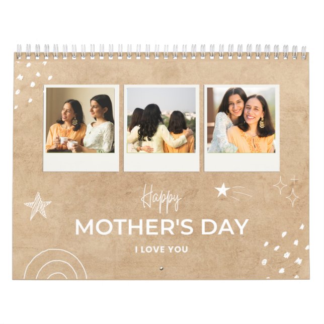 Calendário Foto personalizada do Dia de as mães Feliz Beige S (Capa)