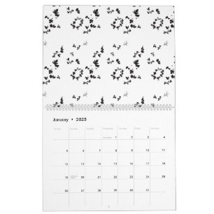 Calendário fotografia branca e negra das folhas num fundo bra