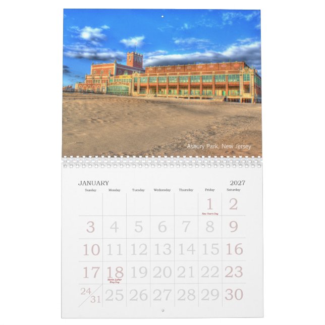 Calendário Fotografia da praia da costa de New-jersey do (Jan 2027)