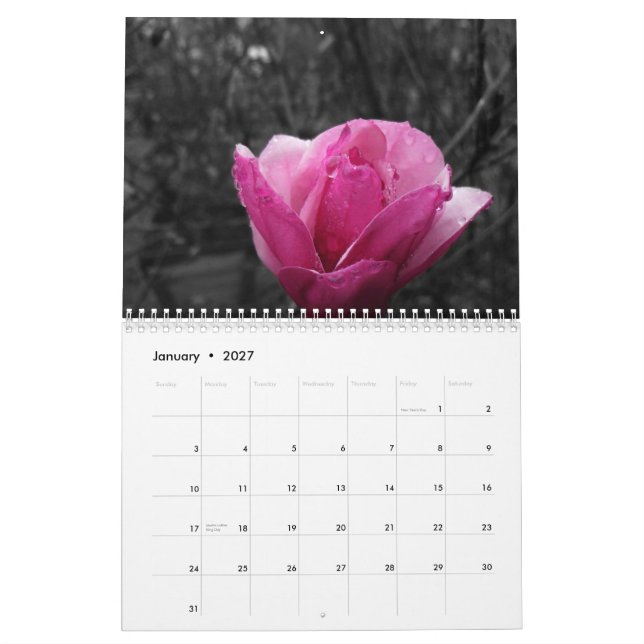 Calendário Fotografia Preta e Branca com Destaques a Cores (Jan 2027)