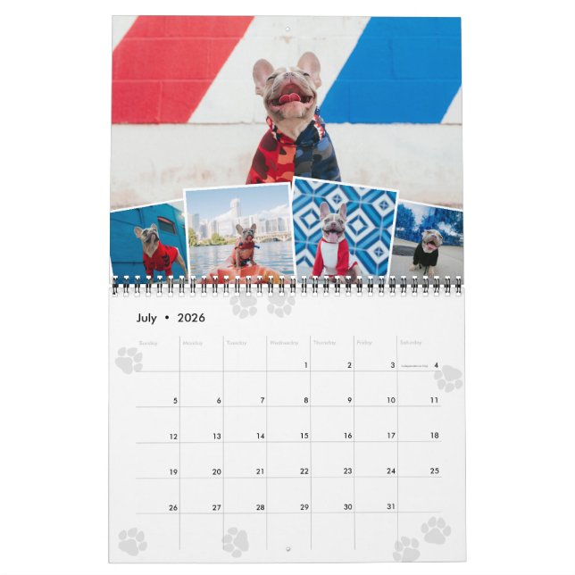 Calendário Fotografias Mensais de Colagem de Fotos Pet (Jul 2026)