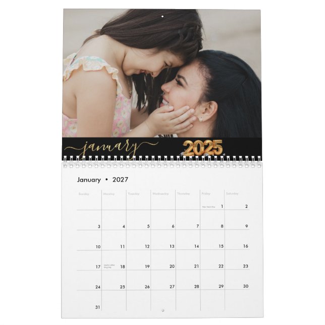 Calendário Fotos da família de scripts simples e elegantes (Jan 2027)