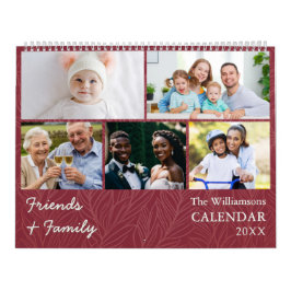 Calendário Fotos Personalizadas Vermelho Cranberry Família e 
