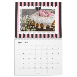 Calendário Fotos Promocionais Rosa Chic Listras Pretas Laço