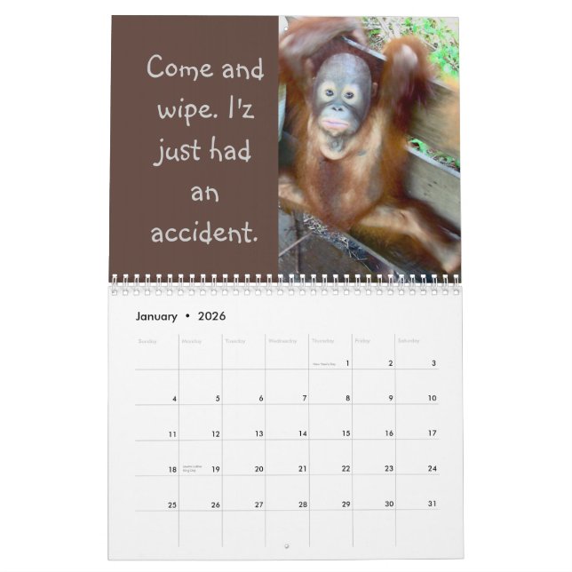 Calendário Fraldas sujas e Bloopers do macaco do bebê (Jan 2026)