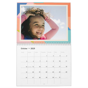 Calendário Fronteira Geométrica Colorida Foto Personalizada 2