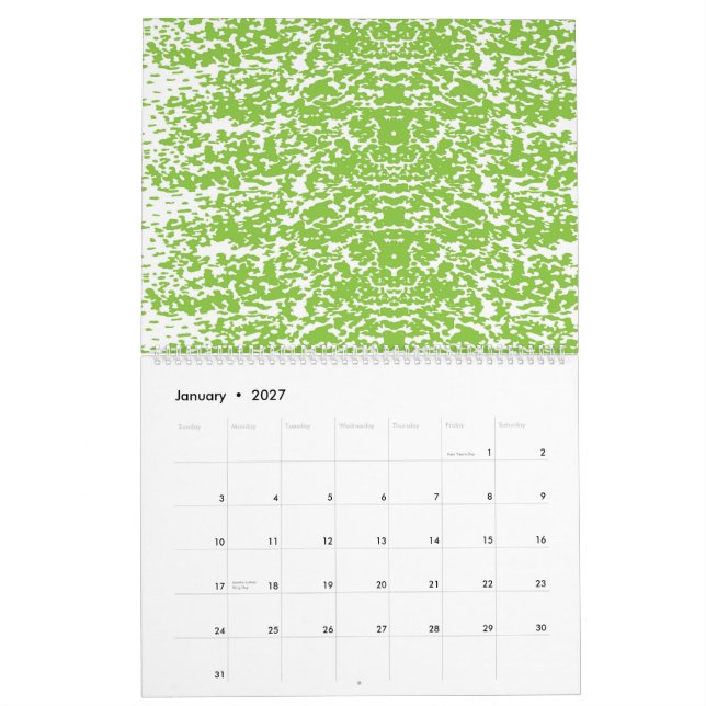 Calendário fundo abstrato verde e branco (Jan 2027)