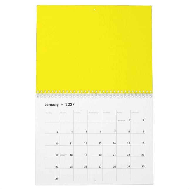 Calendário fundo amarelo com borda negra (Jan 2027)