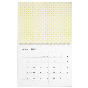 Calendário fundo amarelo e branco com pequenos círculos