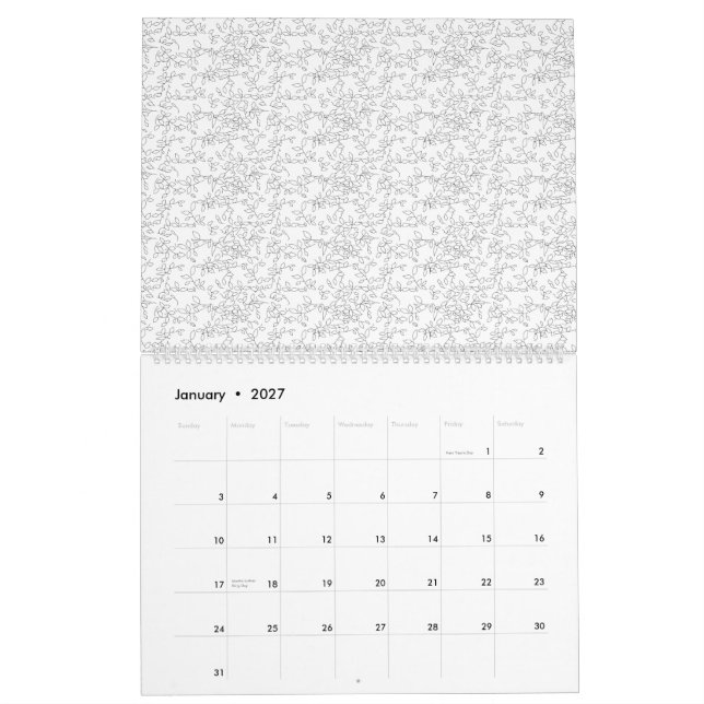 Calendário Fundo branco texturizado com sutil, entrelaçado, (Jan 2027)