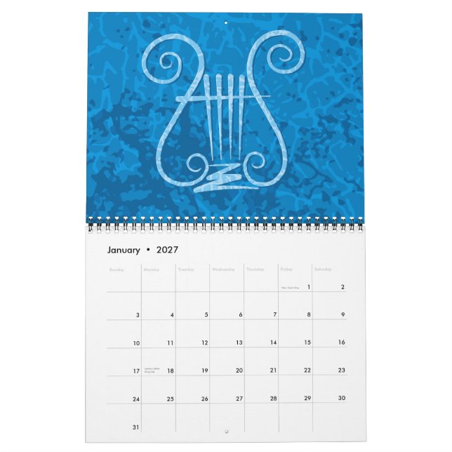 Calendário Fundo de Lyre Azul (Jan 2027)