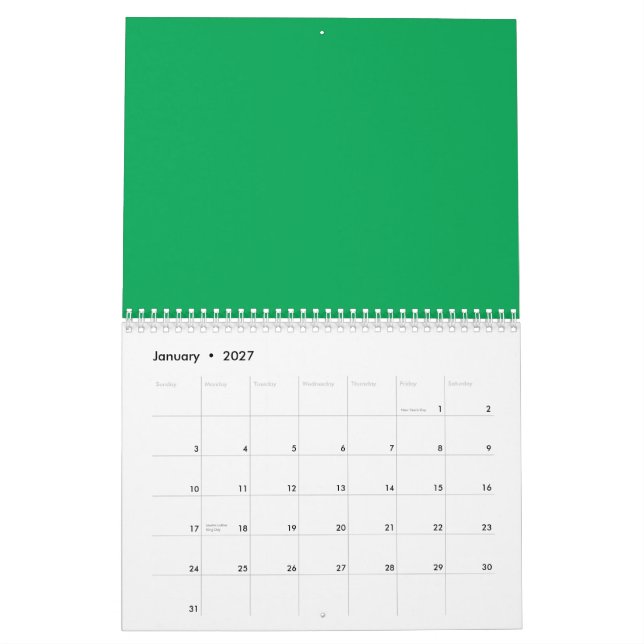 Calendário Fundo Verde surpreendente com Design de borda bran (Jan 2027)