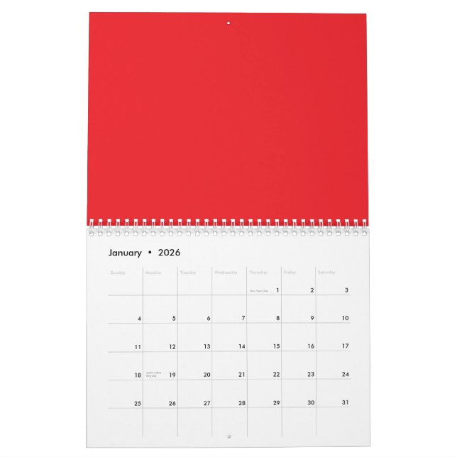 Calendário fundo vermelho com borda branca (Jan 2026)