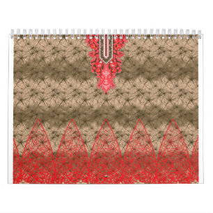 Calendário fundo vermelho e castanho com borda vermelha