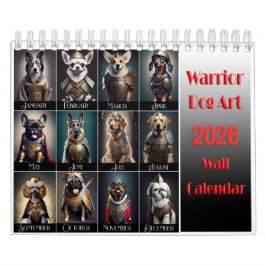 Calendário Funny Warrior Dog Lovers 2026 Wall Calendar