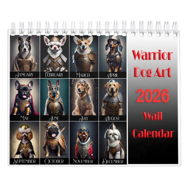 Calendário Funny Warrior Dog Lovers 2026 Wall Calendar (Capa)