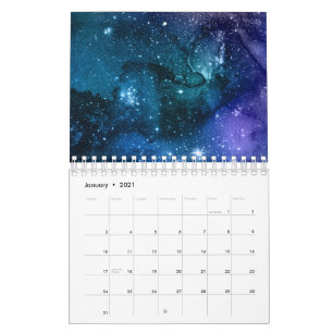 Calendário Galáxias Amantes Starry Space Blue Sky White Spar