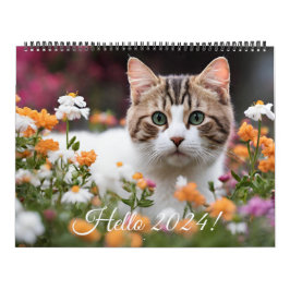 Calendário Gatinho Gato Flor Quinto Diário Mensal Anualmente