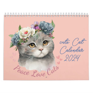 Calendário gato bonito com amor e paz