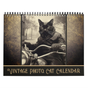 Calendário Gato Negro de Foto da Sepia Engraçado