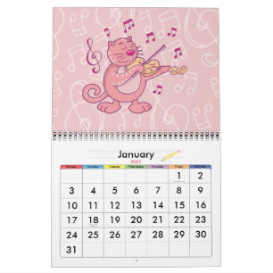 Calendário Gato Rosa com Violino
