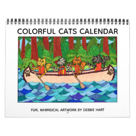 Calendário Gatos Coloridos Divertidos Bons Brincadeiras Arte 