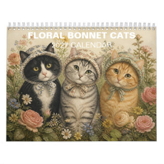 Calendário Gatos com Toucas Florais em um Jardim Antigo
