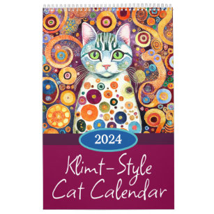Calendário Gatos Cute Coloridos Coloridos do Estilo Klimt 202