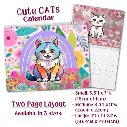 Calendário Gatos de Desenho Animado Fofo e Aconchegante Perso