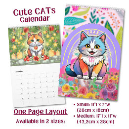 Calendário Gatos de desenho animado Kawaii fofos e bonitos pe