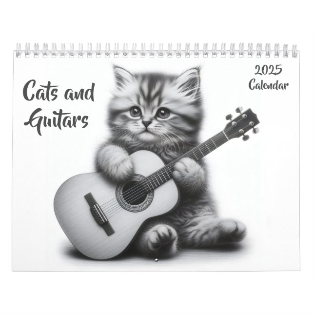 Calendário Gatos e Guitarras Negro e Branco 2025 (Capa)