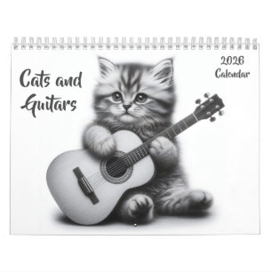 Calendário Gatos e Guitarras Negro e Branco 2026
