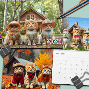 Calendário Gatos engraçados de 2026 com roupas e chapéus esti
