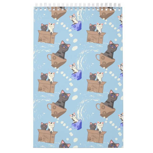 Calendário Gatos na caixa e leite cai em azul (Capa)