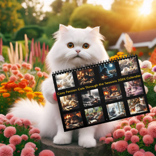 Calendário Gatos Persianos Cozy Através da Época 20XX