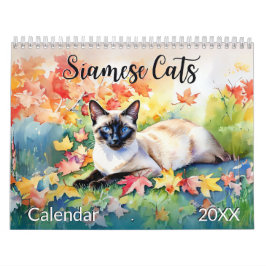 Calendário Gatos Siameses em Aquarela 2027