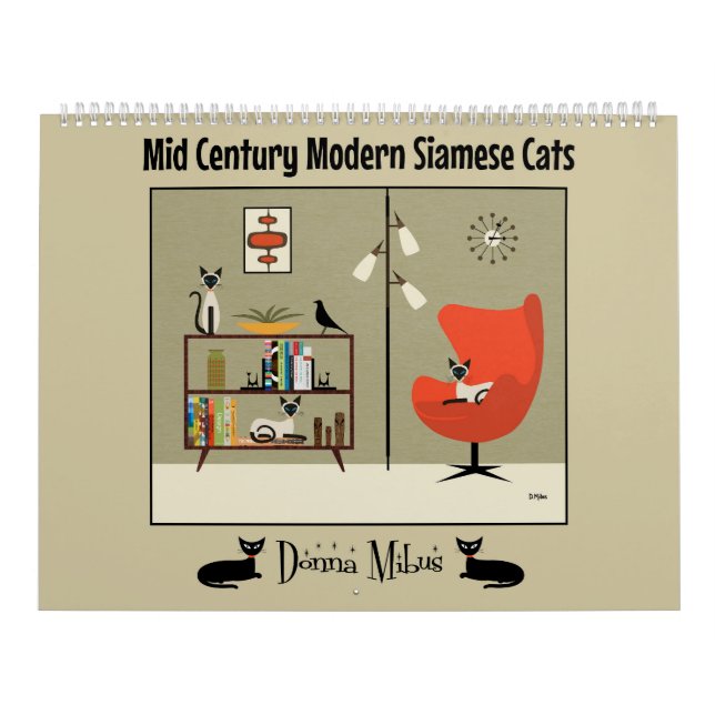 Calendário Gatos Siameses Modernos do meio século (Capa)