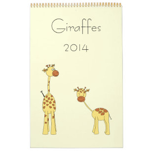 Calendário Girafas 2014. Belas Cartoons.