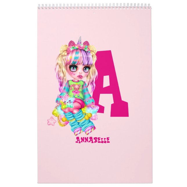 Calendário Girls Cute Unicorn Personalizadas, Chamadas Monogr (Capa)