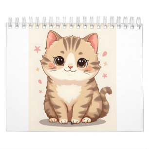 Calendário Gleeful Cat: Bela Arte Kawaii Kitten para Qualquer
