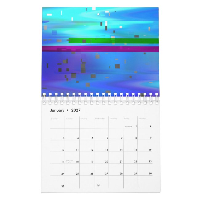 Calendário Glitch Art Pixels Vaporwave Aesthetic Analog Fault (Jan 2027)