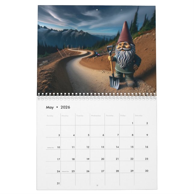 Calendário Gnome de Trilha de Montanha (Maio 2026)