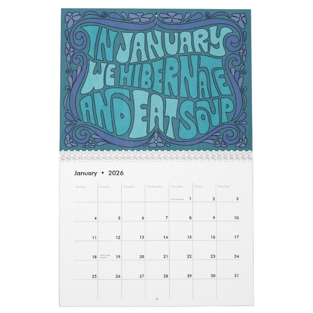 Calendário Go For It! Groovy Lettering Calendar (Jan 2026)