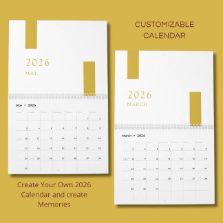 Calendário Gold Minimalist Modern 2026 Wall Calendar