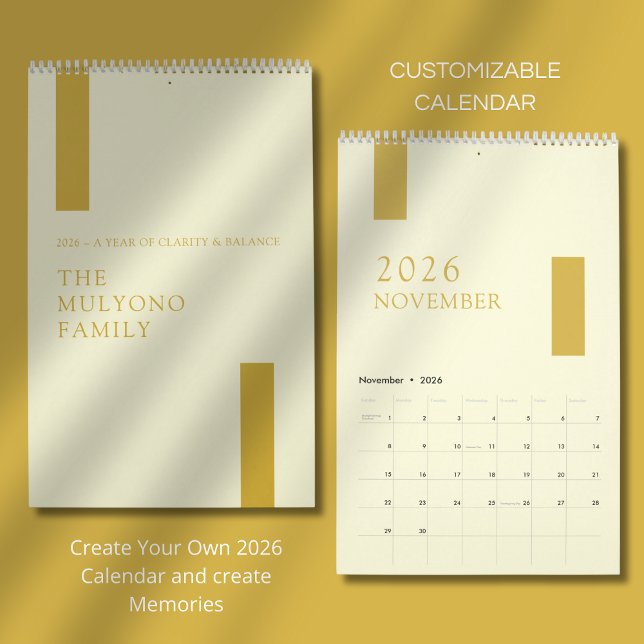 Calendário Gold Minimalist Modern 2026 Wall Calendar (Criador carregado)